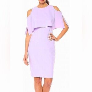 Calvin Klein Solid Cold Shoulder Pop Over Sheath Dress 14 Opal Purple Lilac